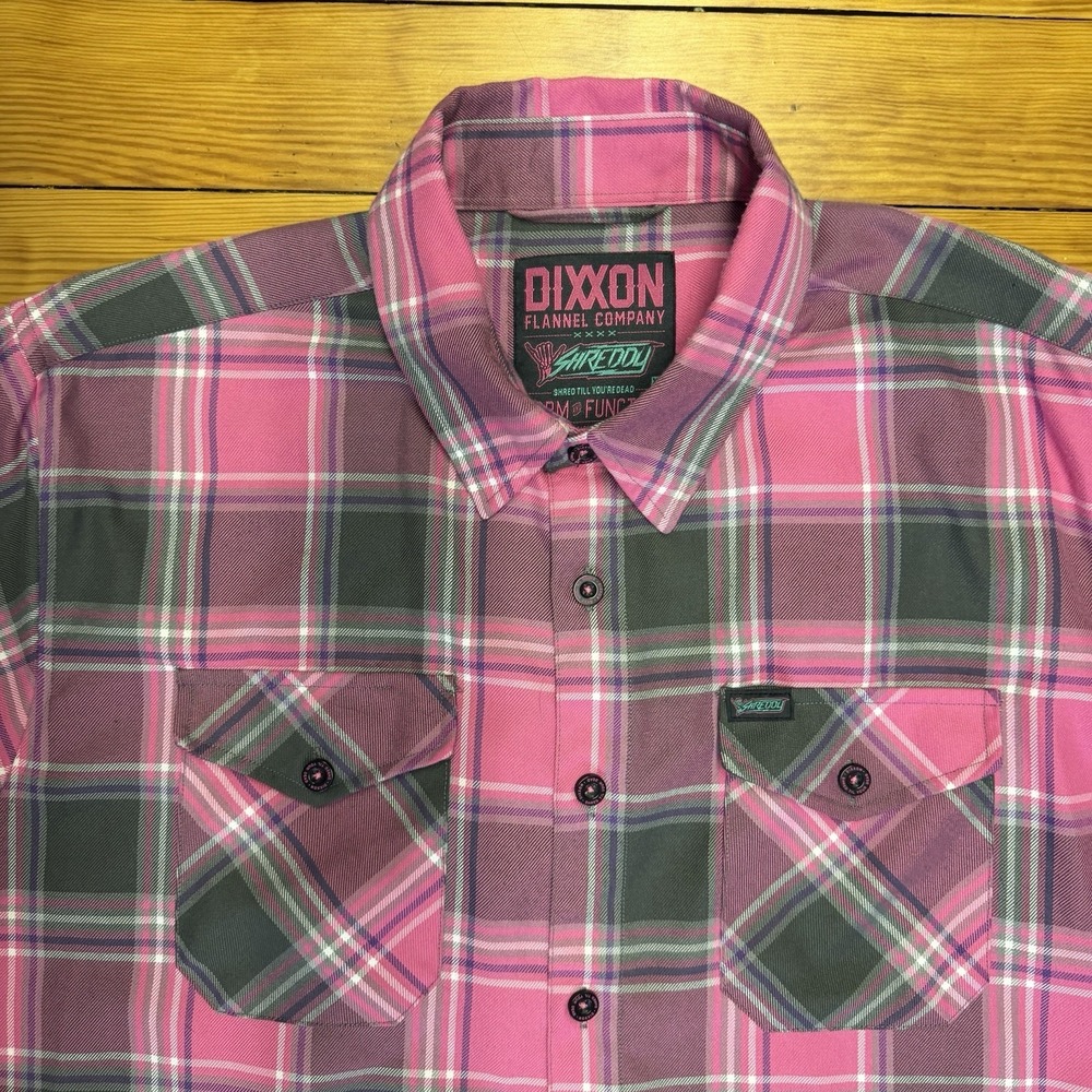 Dixxon Shreddy Form & Function Flannel Shirt Button Down Pink Gray Mens XL